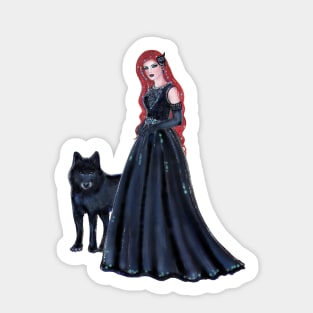 Autumn's shadow goddess and wolf by Renee Lavoie Sticker